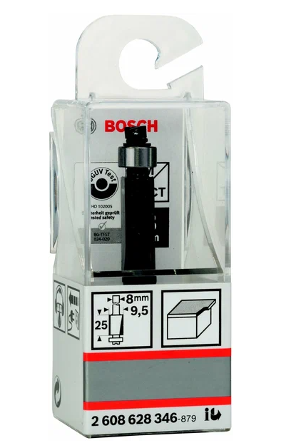 Фреза BOSCH для выборки заподлицо d=9,5мм с подшипником l=25,4мм НМ, 2 лезвия арт.2608628346