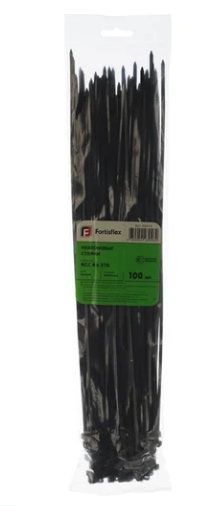Нейлоновые стяжки FORTISFLEX КСС 4х370 черный 100 штук