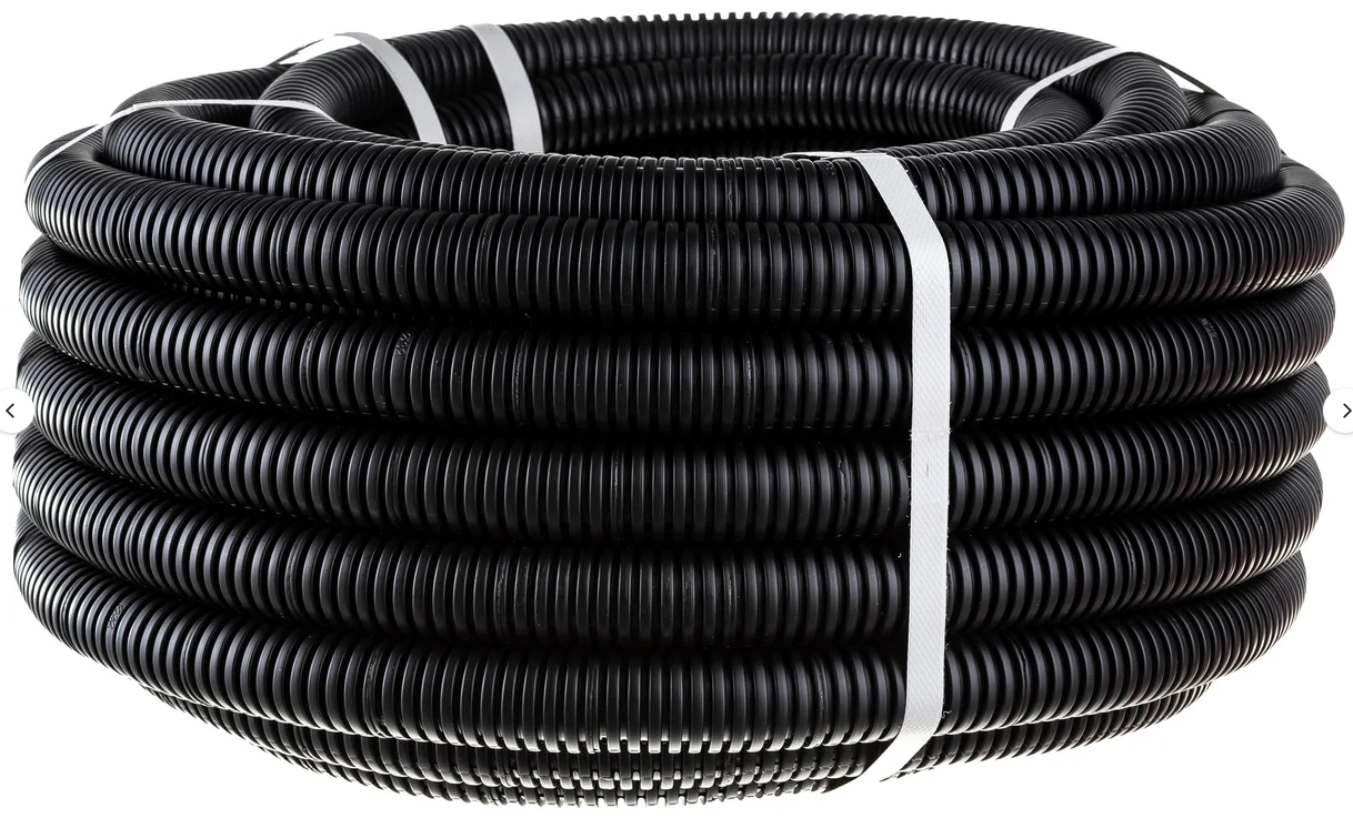 Труба гофрированная ПНД легкая с протяжкой d20 мм 100 м (черная, серая)