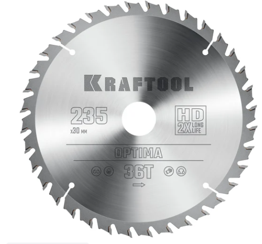 Диск пильный по дереву KRAFTOOL Optima 235x30 мм, 36T KRAFTOOL 36951-235-30