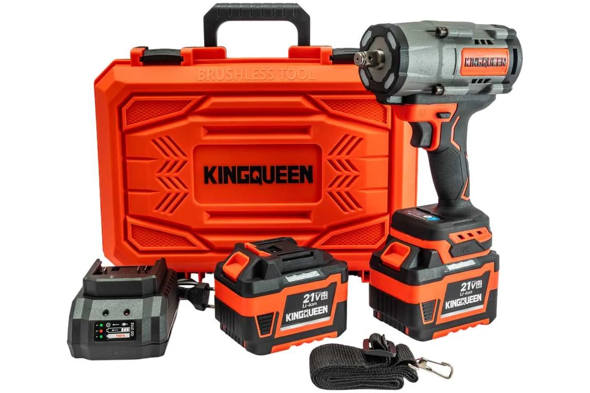 Гайковерт аккумуляторный бесщеточный Kingqueen KQ-288, 21 В Li-Ion 2x6 Ач, 1000 Нм
