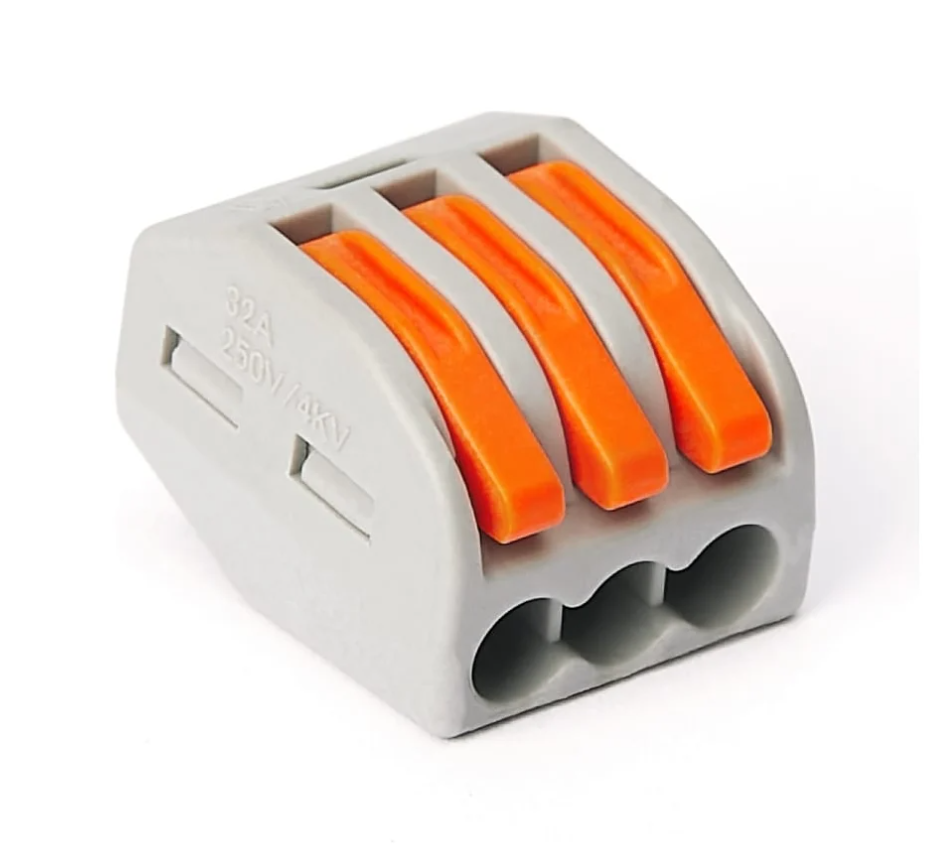 Соединительная клемма с рычажком 222-413 3-х проводная 0,08-2,5мм, 400В, 32А, без пасты